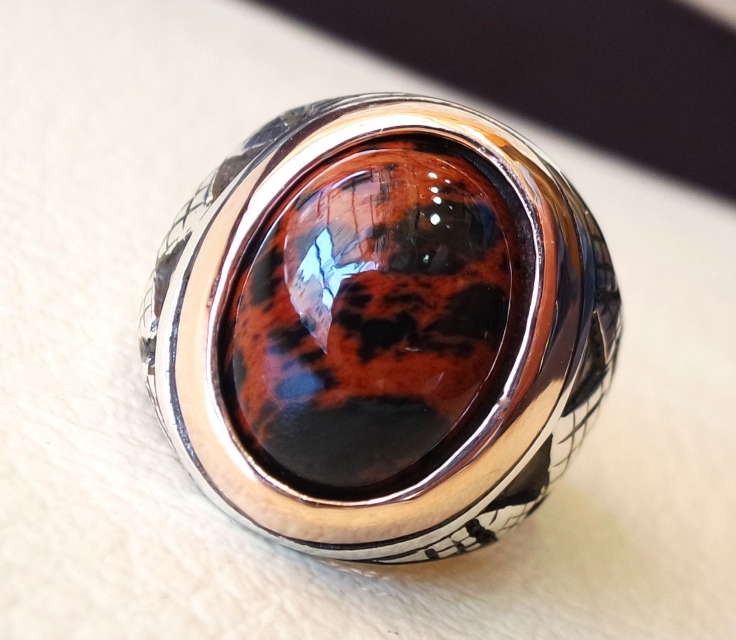 Pendentif En Argent Massif Avec Obsidienne Acajou - Modèle OBSN26 - Neuf Sans Emballage