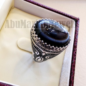 Sulymani aqeeq Huge agate natural cabochon man ring sterling silver all sizes jewelry middle eastern arabic turkey antique style image 7