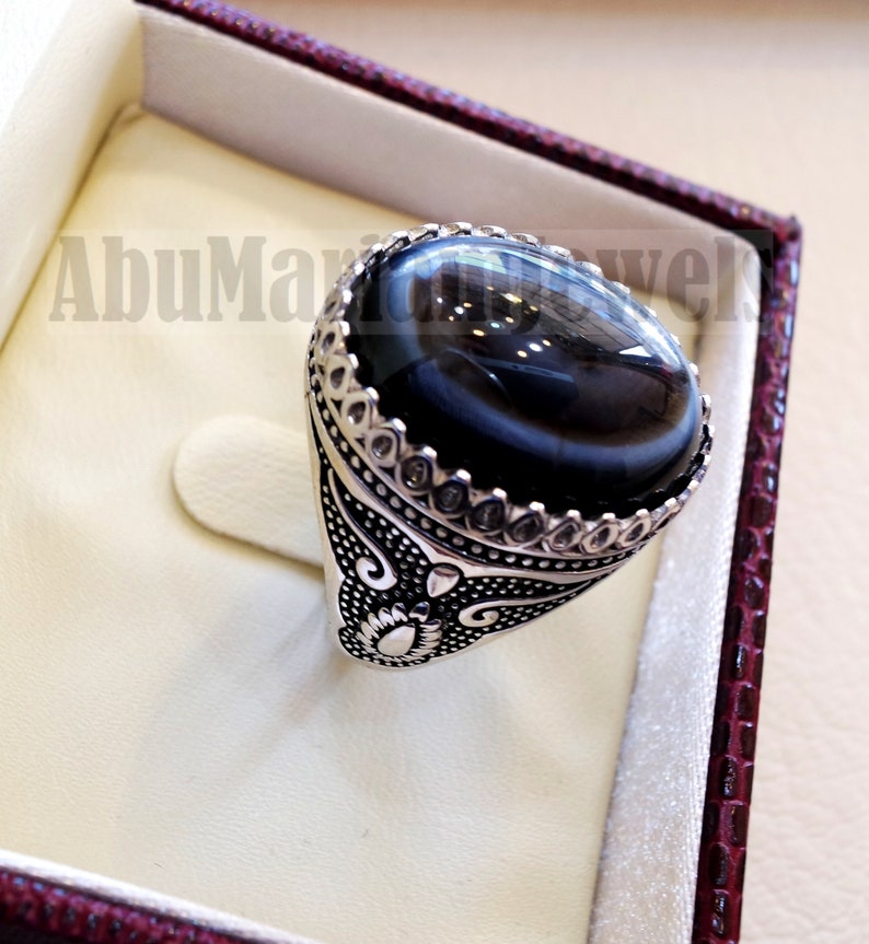 Sulymani aqeeq Huge agate natural cabochon man ring sterling silver all sizes jewelry middle eastern arabic turkey antique style image 7