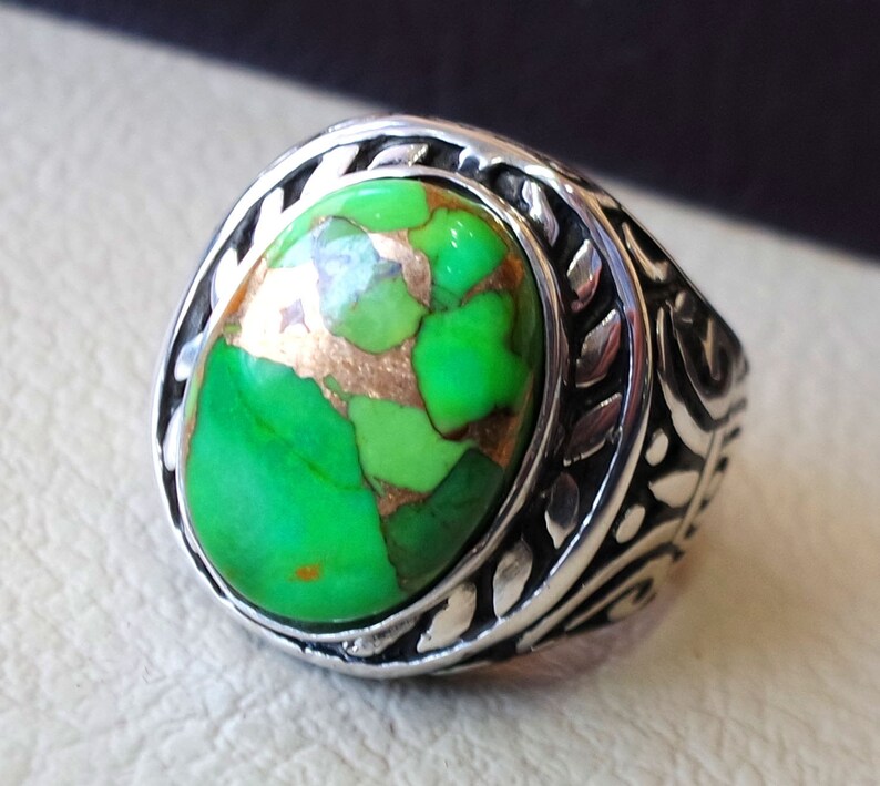 Green Copper Turquoise Huge Natural Stone Men Ring Sterling - Etsy