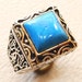 Square Synthetic Turquoise Blue Stone Heavy Sterling Silver - Etsy