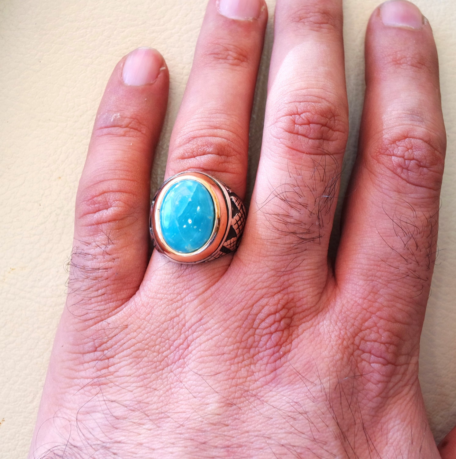 Smithsonite Natural Sky Blue Stone Ring Sterling Silver 925 Etsy