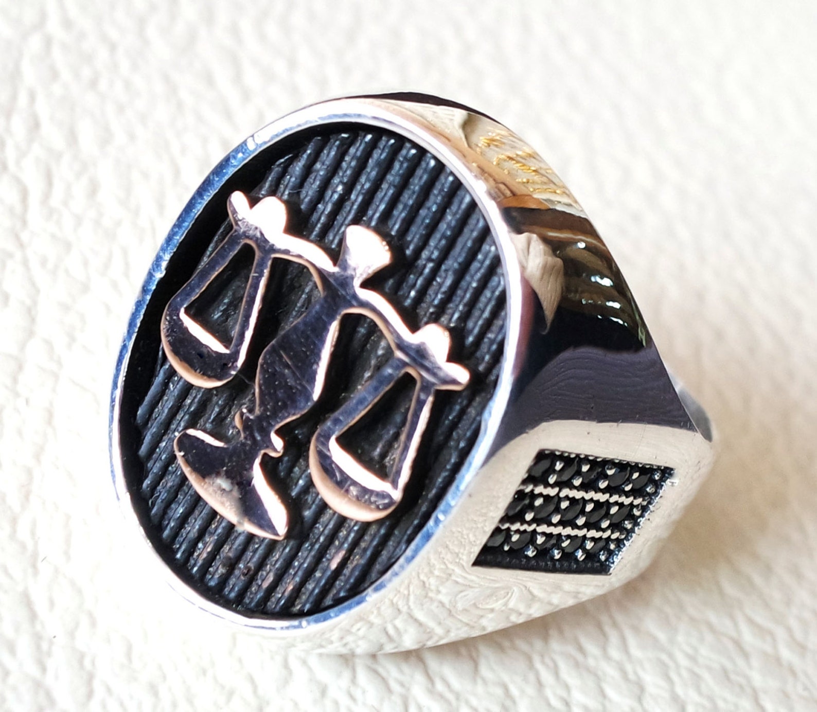 Scale of Justice Heavy Men Ring Sterling Silver 925 and Bronze Etsy