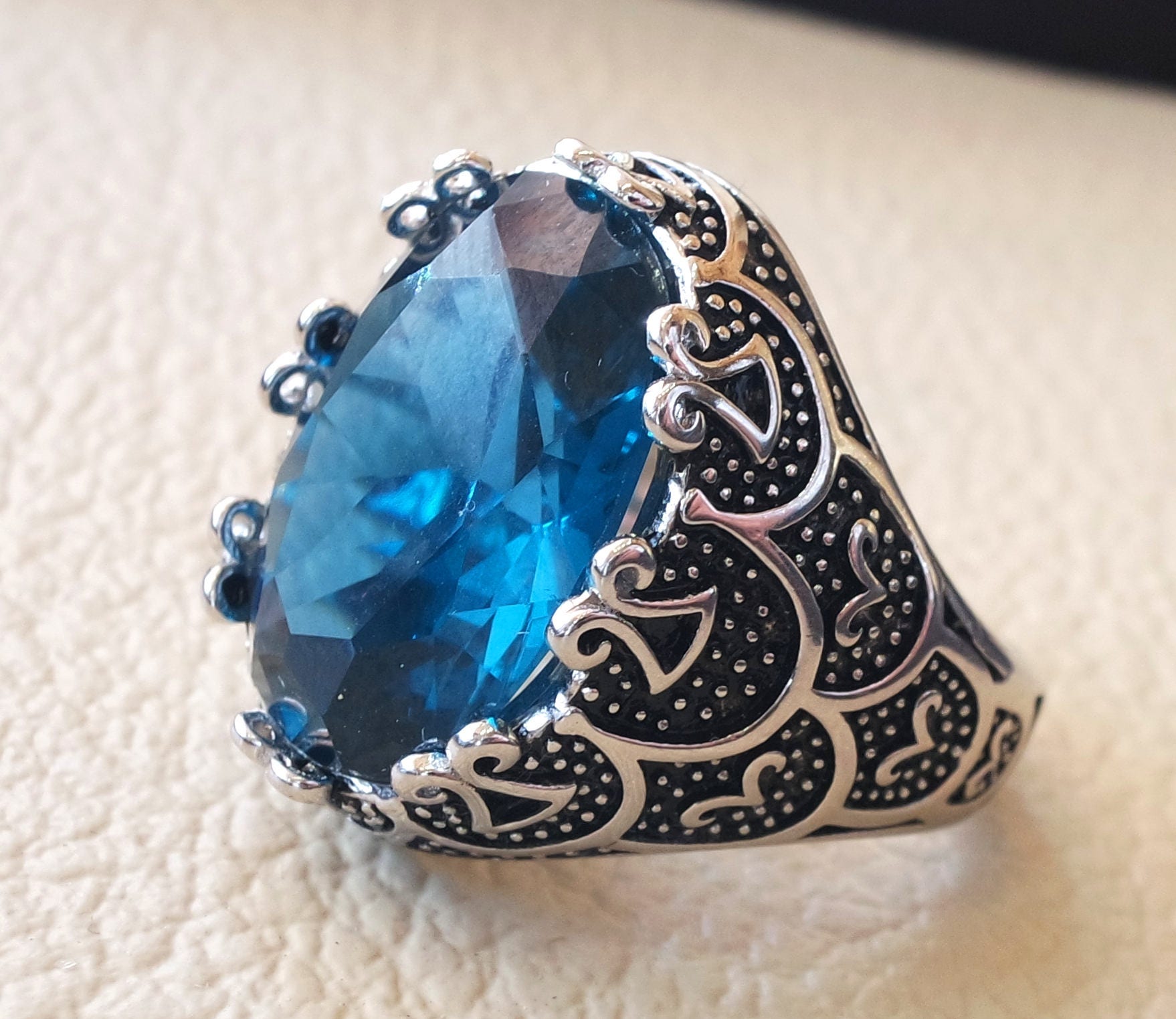 Deep blue cubic zircon men ring sterling silver 925 sky sea Etsy