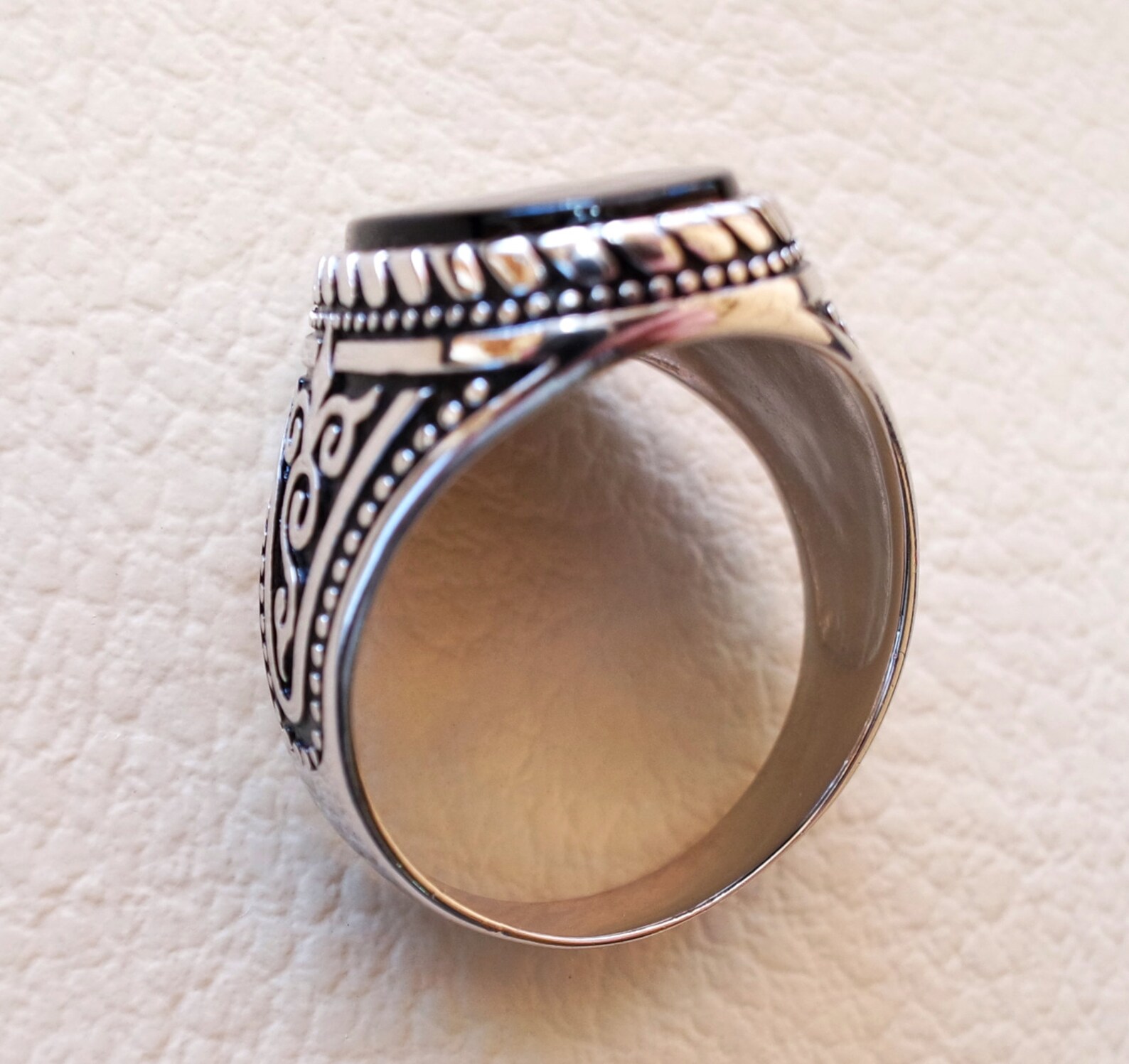 Flache schwarze Onyx Achat Aqeeq Stein arabische türkische | Etsy