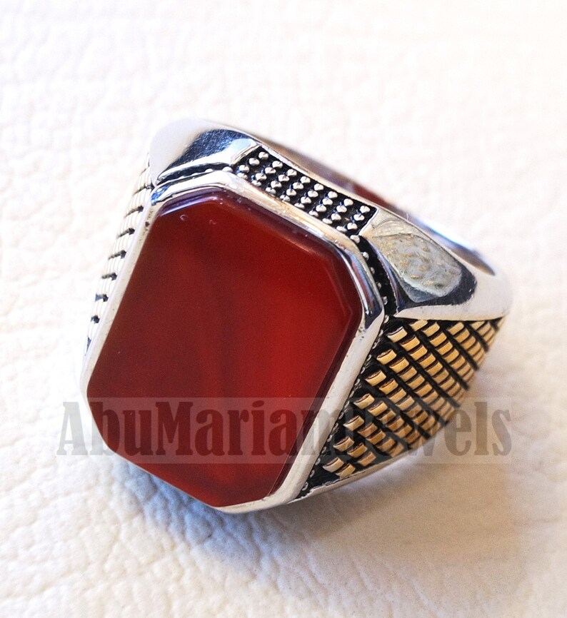 Rectangular Octagon Agate Red Aqeeq Carnelian Man Ring | Etsy