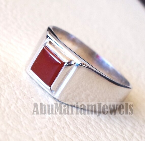 Square Small Pinkie Natural Red Aqeeq Carnelian Agate Stone