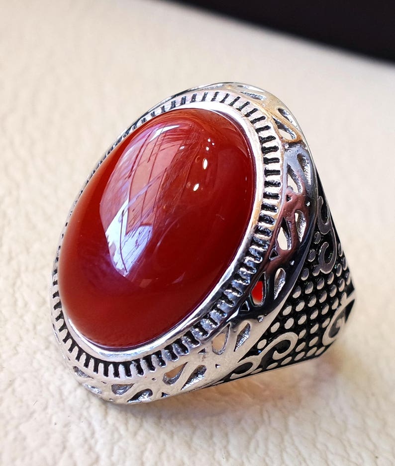 Aqeeq Man Ring Natural Liver Agate Carnelian Semi Precious Red - Etsy