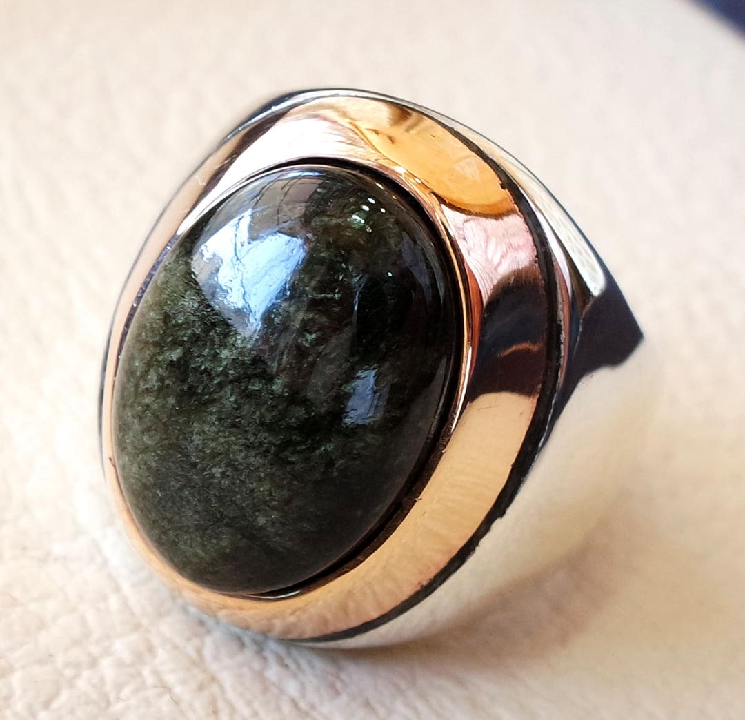 にんじん アーチグレイ Gold Sheen Obsidian Black Aqeeq Heavy Men Ring Natural Stone