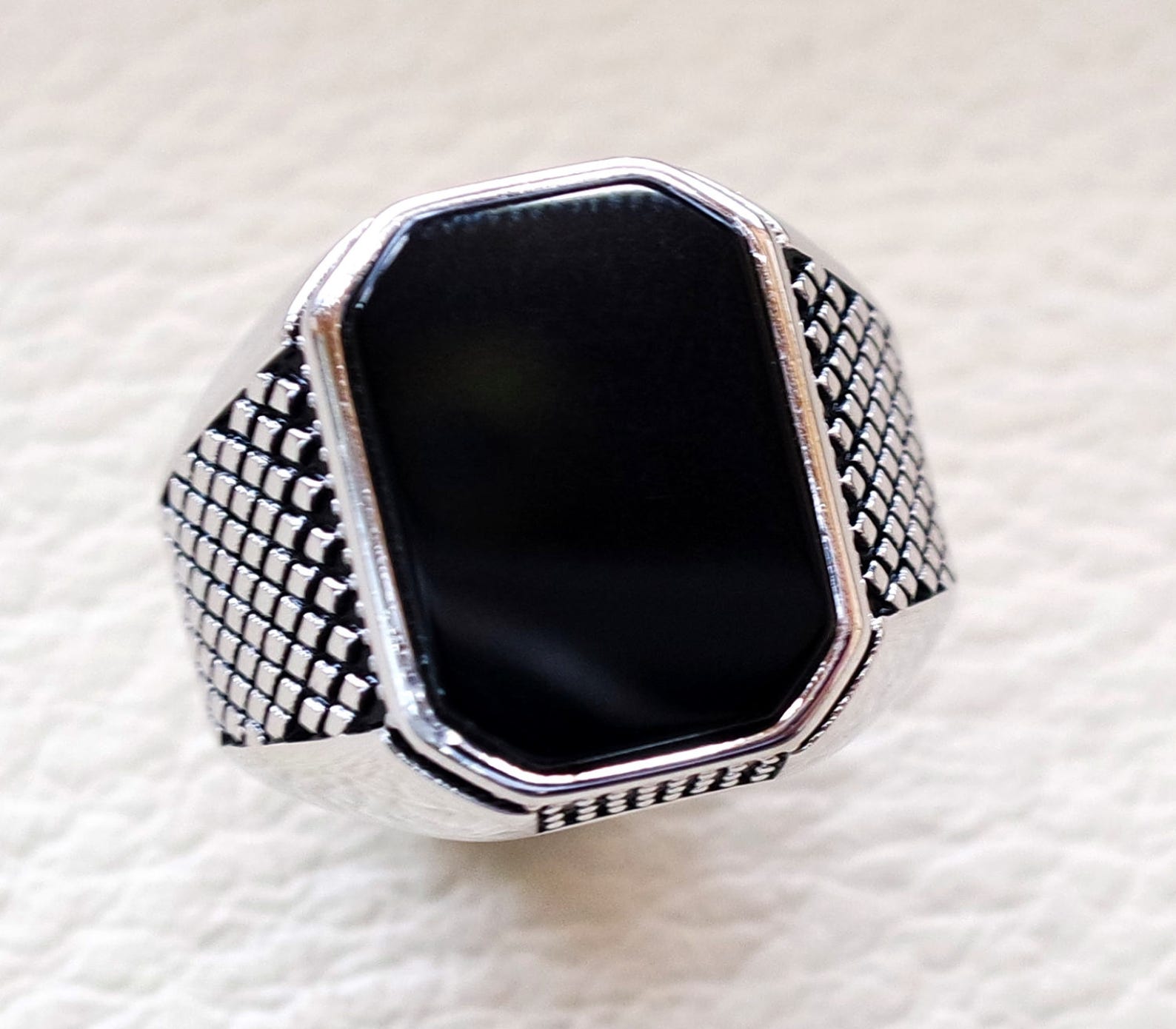 Cushion Rectangular Octagon Black Onyx Agate Aqeeq Man Ring - Etsy
