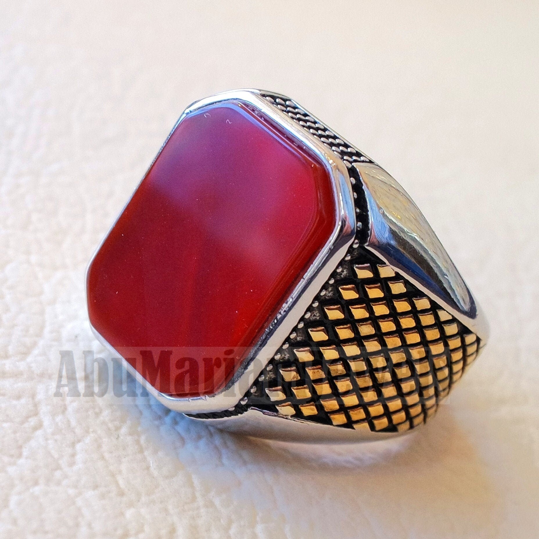 Rectangular Octagon Agate Red Aqeeq Carnelian Man Ring - Etsy