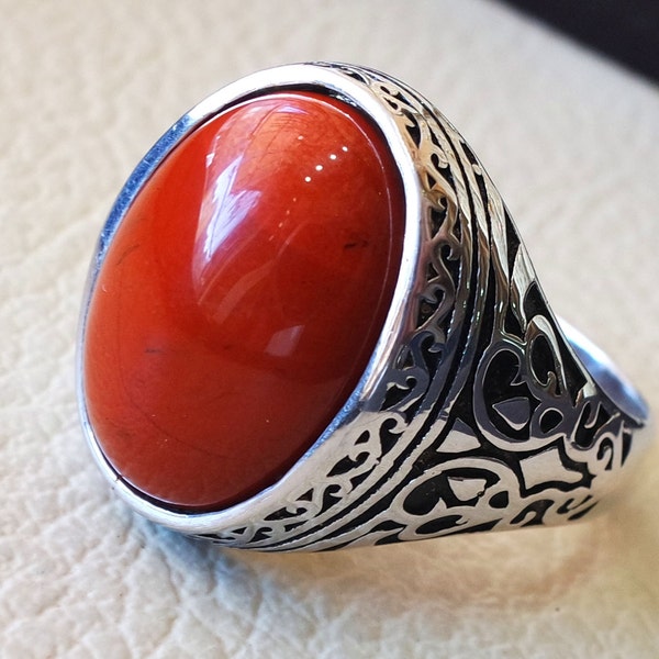 bague homme pur jaspe rouge pierre naturelle aqeeq bijou bijoux en argent sterling 925 bague ovale semi précieux cabochon expédition rapide de toutes les tailles