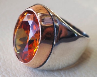 deep vivid fancy orange cubic zirconia oval huge stone highest quality stone sterling silver 925 men ring and bronze frame all sizes jewelry