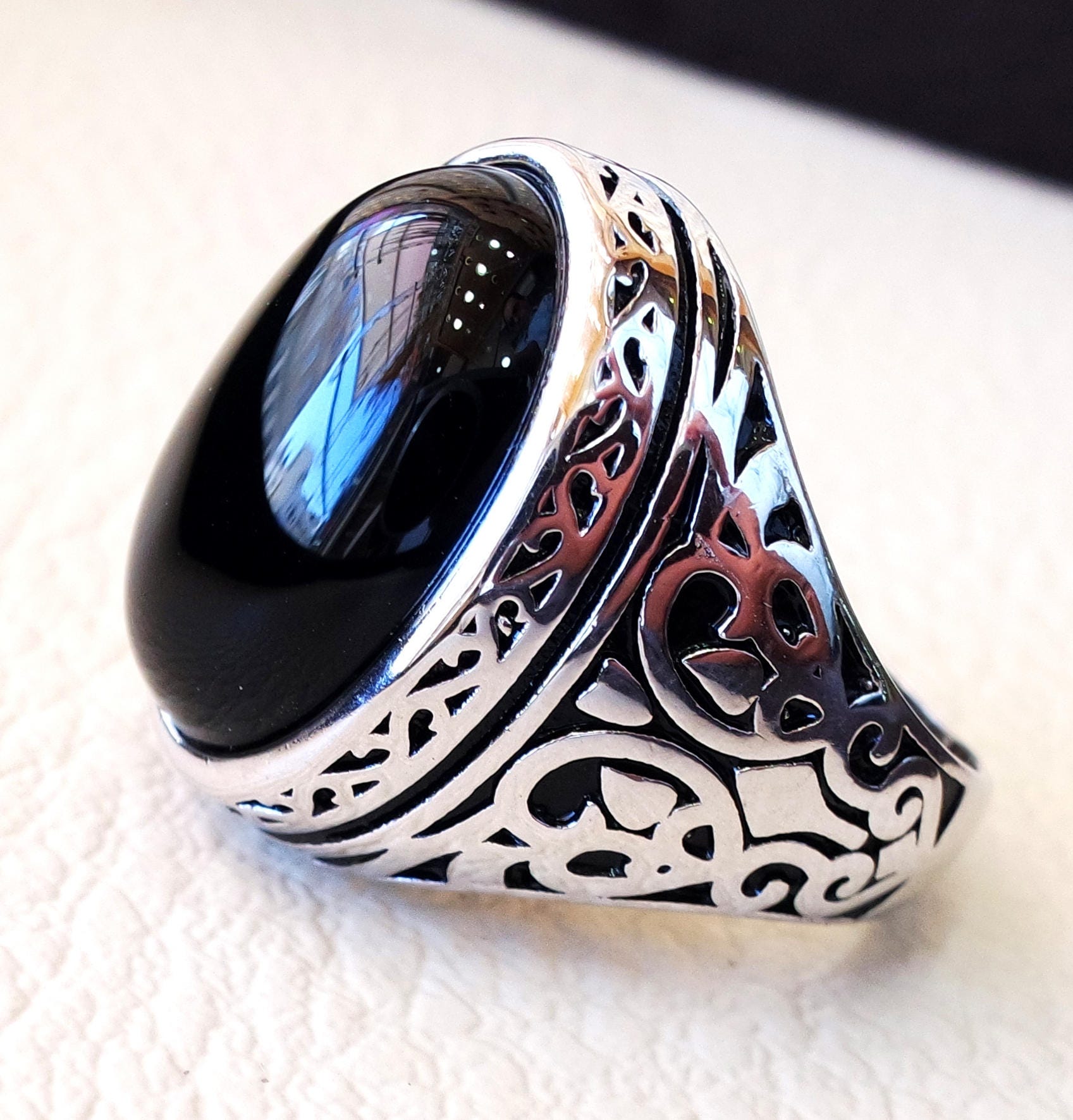 turkish jewelry 925 Sterling Silver black onyx Mens Mans ring ALL SİZE US 60 