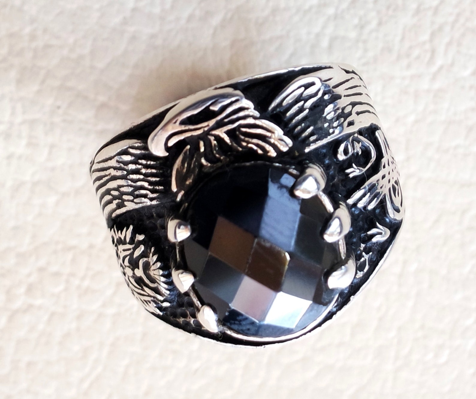 Black Onyx Oval Stone Arabic Men Ring Sterling Silver 925 | Etsy