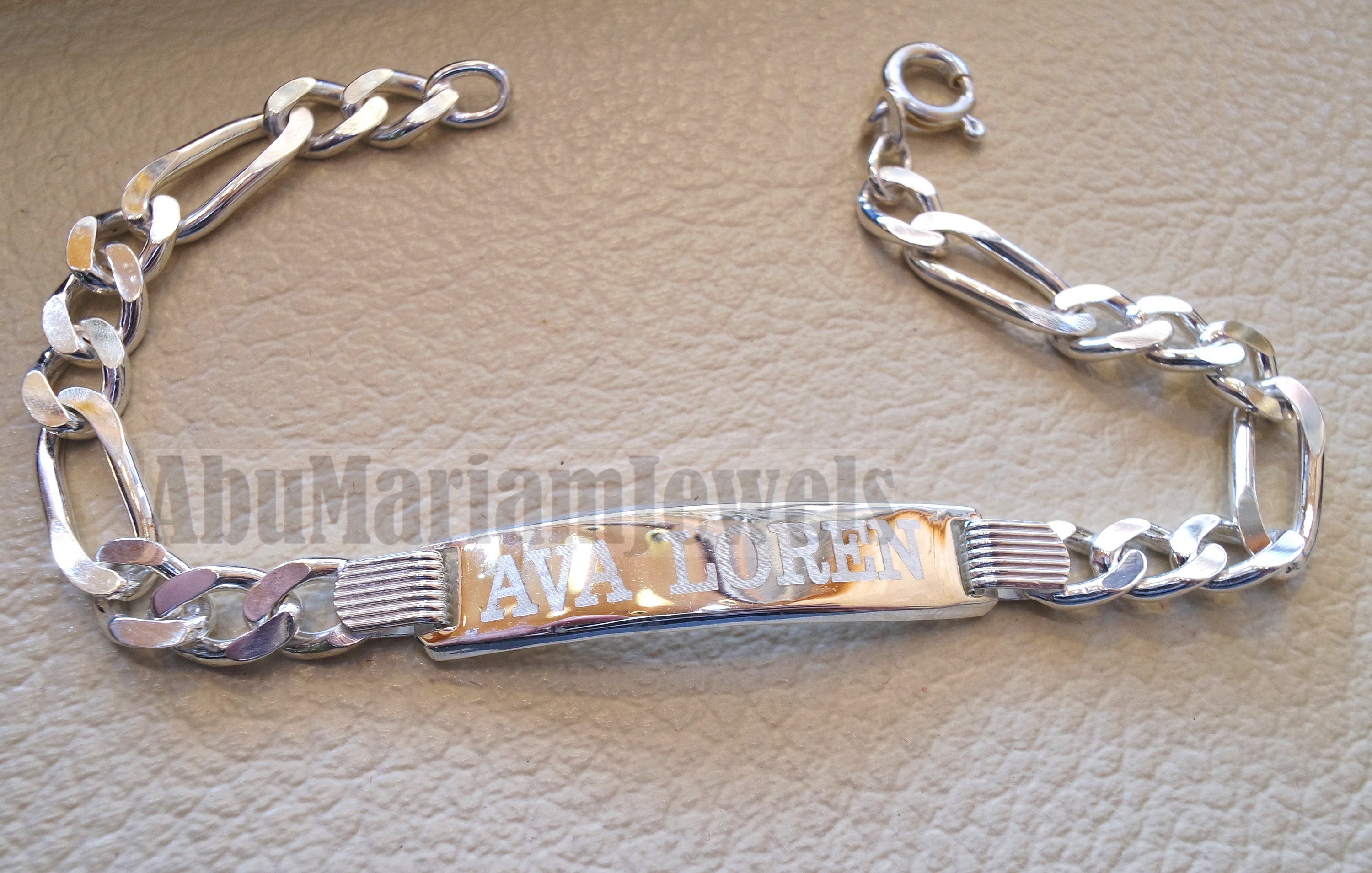 Men Silver Bracelet Laser Engraving Any Personalized Name Etsy