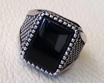 Schwarz aqeeq Ring rechteckige Silber Onyx flache natürliche halb kostbare Achat Edelstein Männer Sterling Silber 925 Schmuck alle Größen schnellen Versand