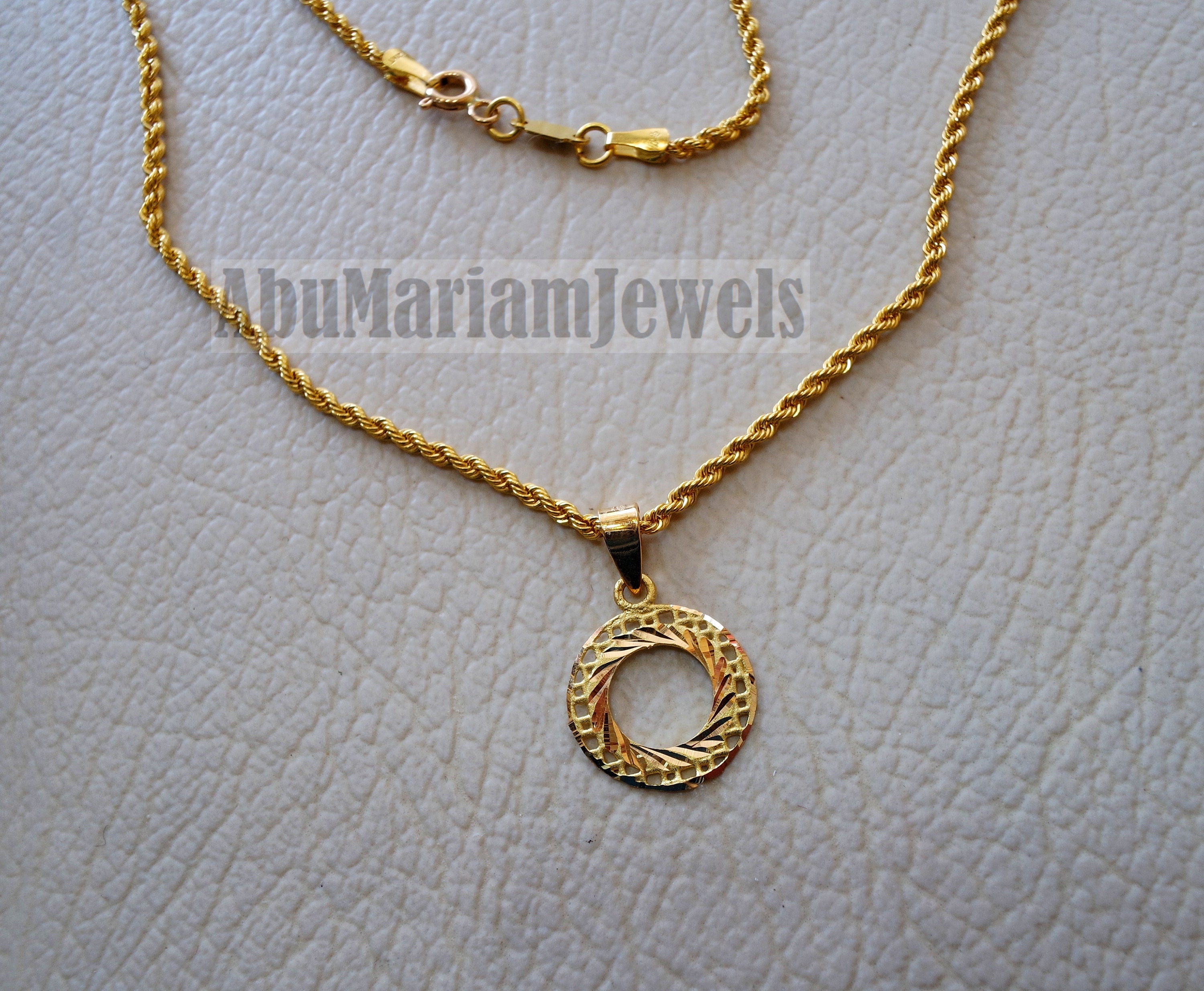 21K Gold Round Pendant With Rope Chain Gold Jewelry 16 and 20 - Etsy