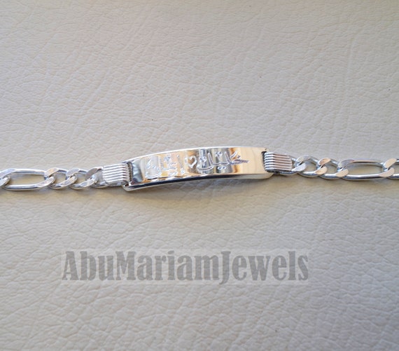 Men silver bracelet laser engraving personalized name Arabic