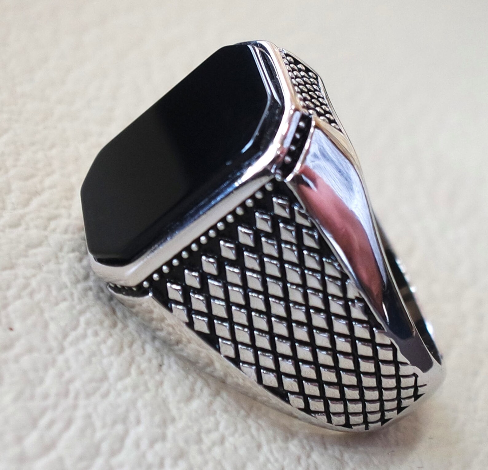Cushion Rectangular Octagon Black Onyx Agate Aqeeq Man Ring - Etsy