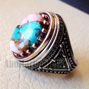 Copper Pink Opal Turquoise Blue Natural Stone Ring Sterling Silver 925 ...