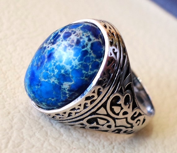 Antique Aqua Terra Jasper Cabochon gemstone ring ring size 6 large natural stone
