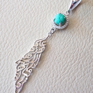 Palestina kaart hanger met beroemde gedicht vers sterling silver turquoise 925 k hoge kwaliteit sieraden Arabische snelle verzending خارطه و علم فلسطين