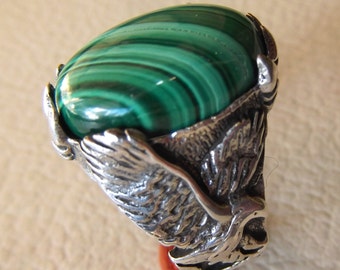 malachite pierre verte naturelle ovale cabochon en pierre semi précieuse de bague en argent sterling 925 d’aigle n’importe quelle taille bijoux homme cadeau l’expédition rapide