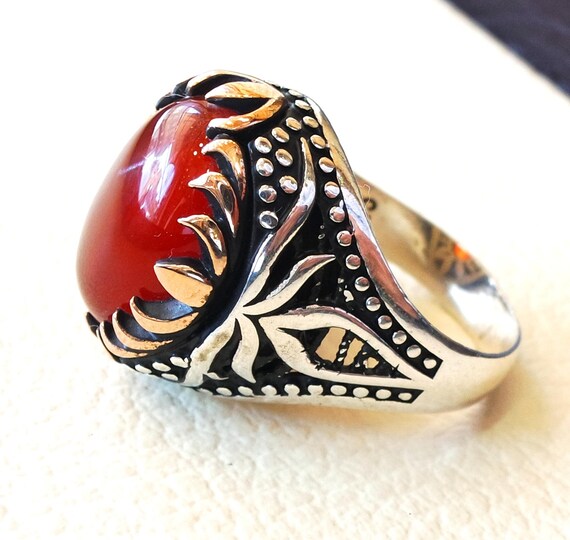 Bague en cornaline naturelle Pierre rouge Yemen aqeeq sterling argent homme 925 vintage arabe turc ottoman cadre bronze bijoux envoi rapide et soigne Etsy France