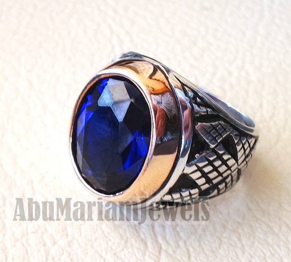Piedra esmeralda pesado 925 STERLING SILVER ANILLO hombre turco hecha a mano joyería hombres nos