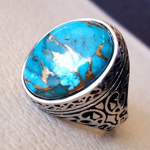 Man Ring Copper Turquoise Natural Stone Sterling Silver 925 - Etsy