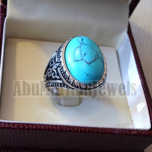 blue turquoise cabochon stone sterling silver 925 men ring vintage ottoman style jewelry oval imitation stone all sizes fast shipping image 5