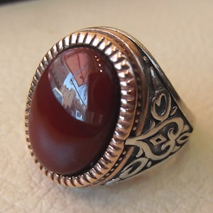 Agate Carnelian Natural Stone Red Yemen Aqeeq Sterling Silver Men Ring ...