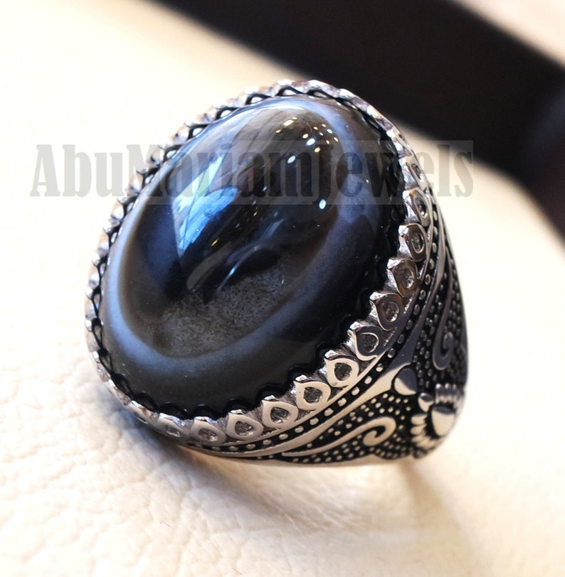 Sulymani aqeeq Huge agate natural cabochon man ring sterling silver all sizes jewelry middle eastern arabic turkey antique style image 2