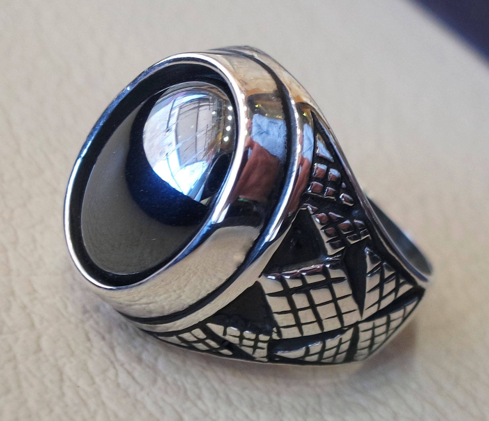 sterling silver 925 heavy man ring hematite natural semi Etsy