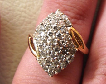 1.25 carat diamond cluster vintage ring 14 k vintage 1980's ring free sizing nice wood gift box promise engagement multi stone