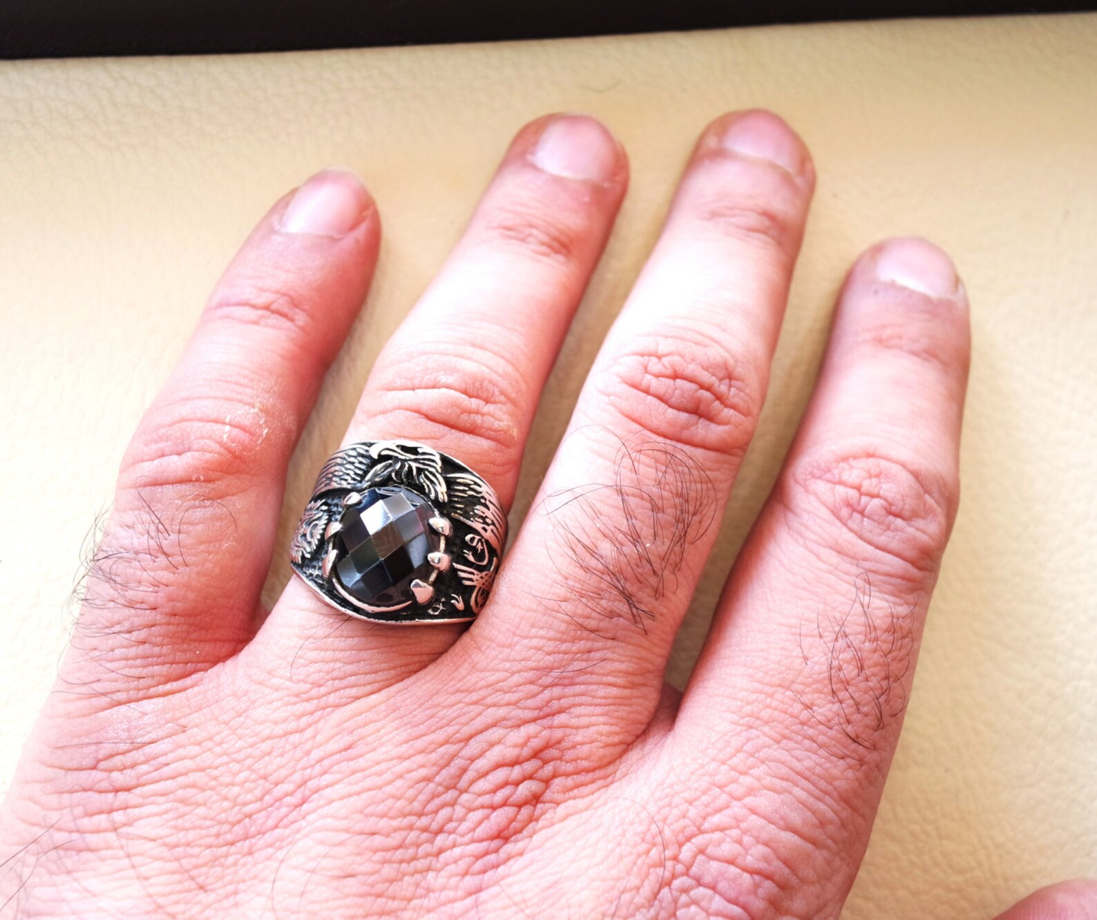 Black Onyx Oval Stone Arabic Men Ring Sterling Silver 925 | Etsy