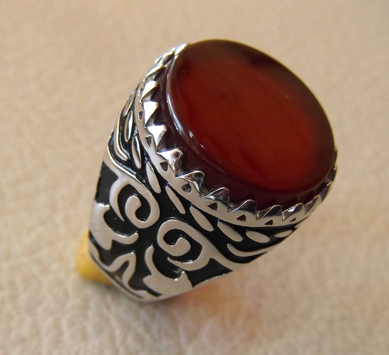 Aqeeq Agate Carnelian Ring Sterling Silver 925 Red Natural - Etsy