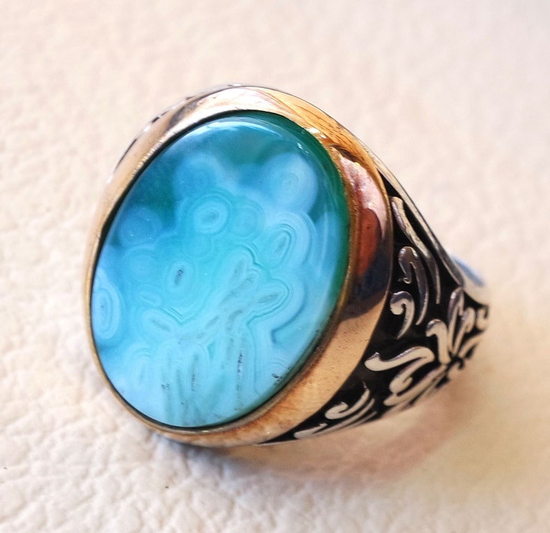 Men's Solid 925 Sterling Silver Ring With Green Agate Stone - Lion Design, Size 13 - View #2