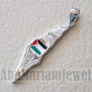 Palestine carte et drapeau pendentif en argent sterling 925 k haute qualité émail bijoux colorés arabe rapide expédition خارطه و علم فلسطين القدس