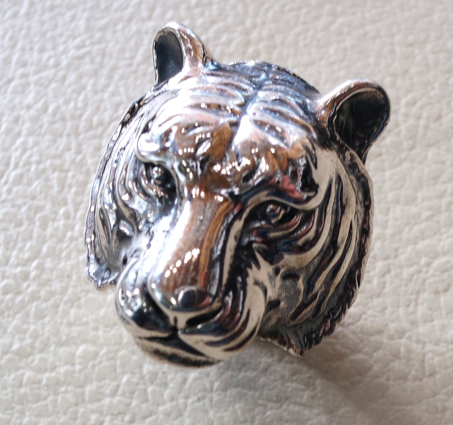 Two Tone Bengal Tiger Mens Ring 925k Sterling Silver 