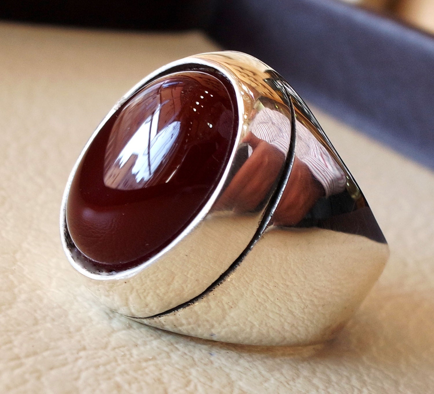 KAR 925K Stamped Sterling Silver Agate (Aqeeq) Men's Ring I1T (7)|Amazon.com