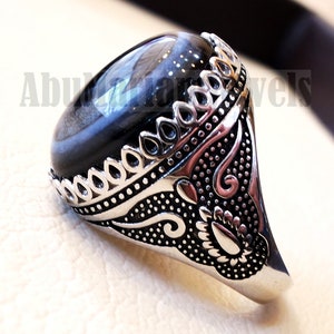 Sulymani aqeeq Huge agate natural cabochon man ring sterling silver all sizes jewelry middle eastern arabic turkey antique style image 4