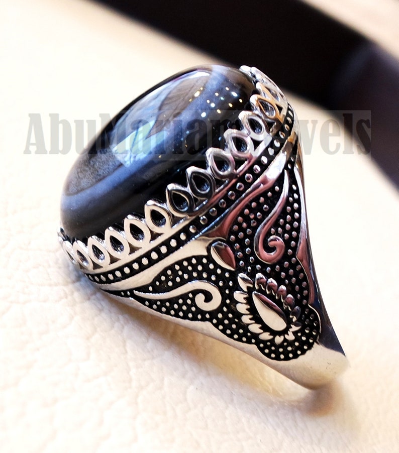 Sulymani aqeeq Huge agate natural cabochon man ring sterling silver all sizes jewelry middle eastern arabic turkey antique style image 4