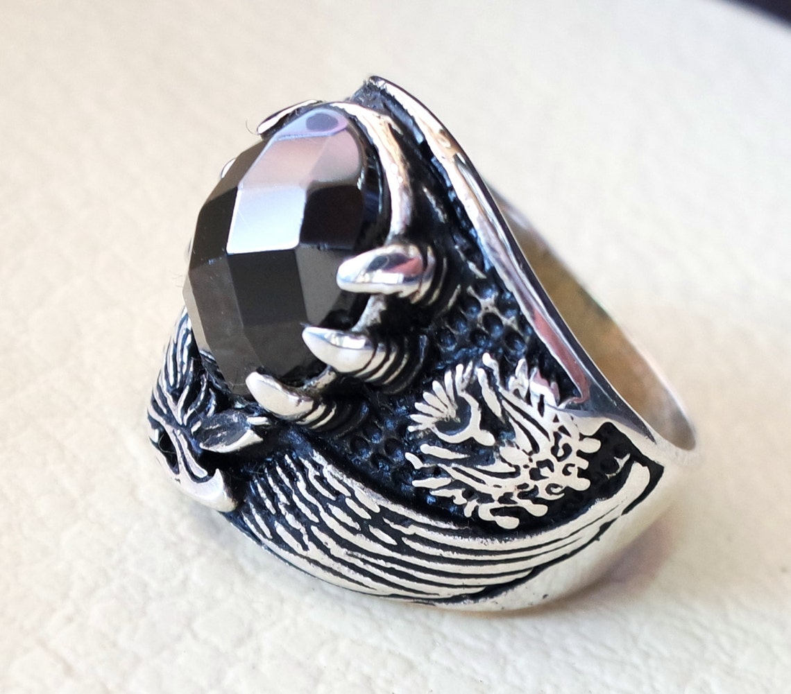 Black Onyx Oval Stone Arabic Men Ring Sterling Silver 925 | Etsy