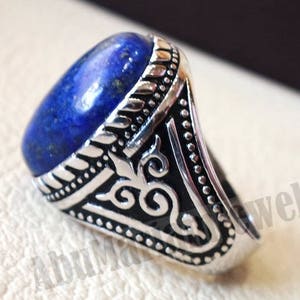 Man Ring Lapis Lazuli Oval Cabochon Natural Dark Blue Stone - Etsy