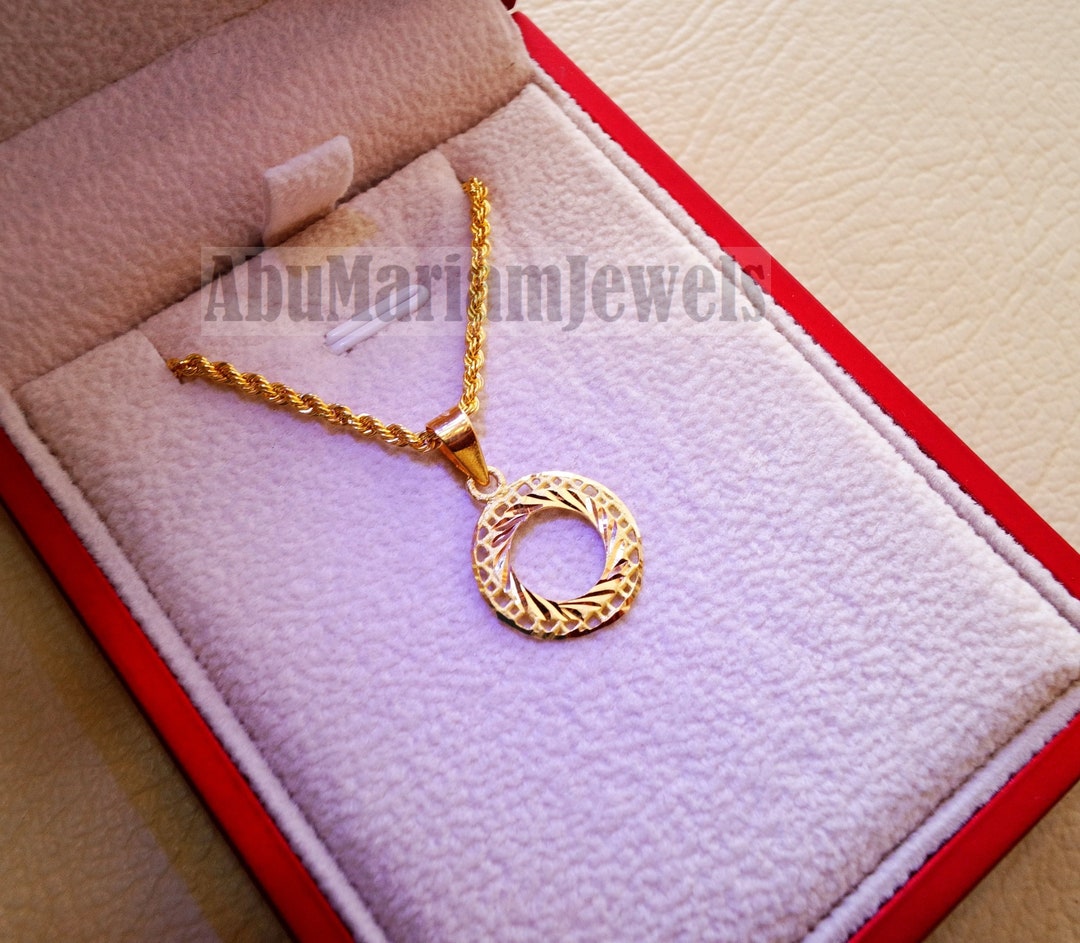 21K Gold Round Pendant With Rope Chain Gold Jewelry 16 and 20 Inches ...
