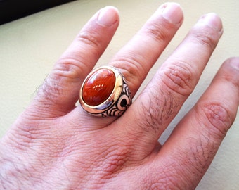 Pure Red Jasper Man Ring Stone Natural Aqeeq Gem Sterling