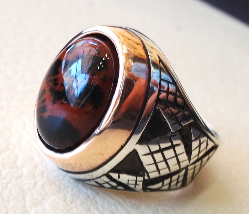 Bague Homme Argent 925 Et Obsidienne Noire - Style Punk/rock, Pierre D'onyx, Taille Réglable (Noir-7) - 11