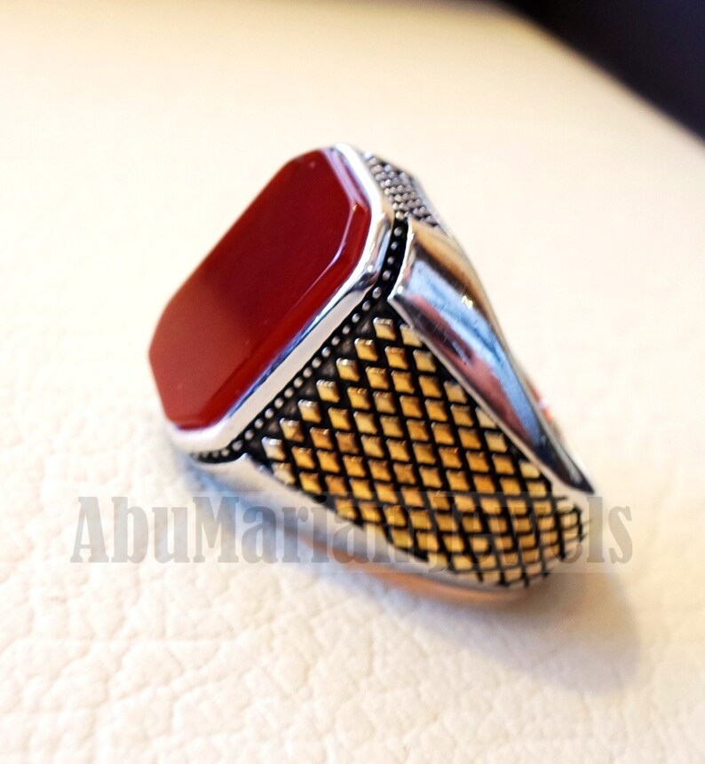 Rectangular Octagon Agate Red Aqeeq Carnelian Man Ring - Etsy